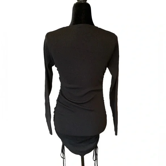 Lioness Black Stretchy Ruched Side Long Sleeve Black Dress Medium - Picture 9 of 10
